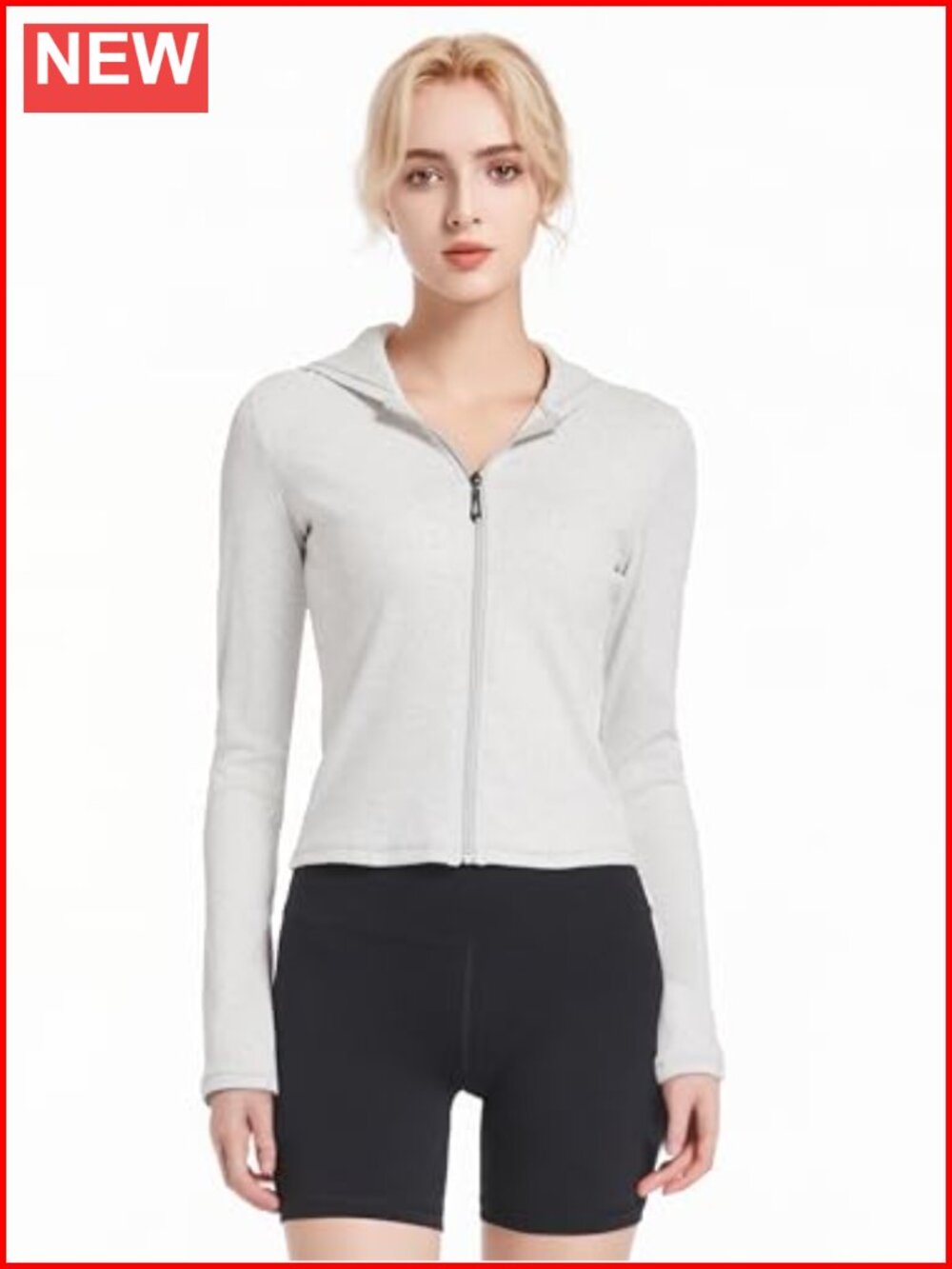 Ribbed Hoodie Full Zip Fitted Cropped Sweatshirt